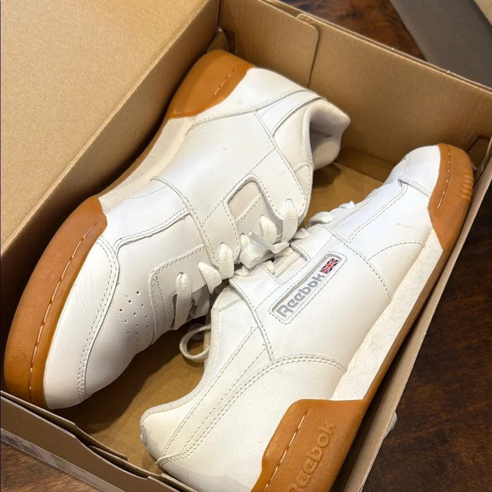 Reebok White Leather Sneakers with Gum Sole